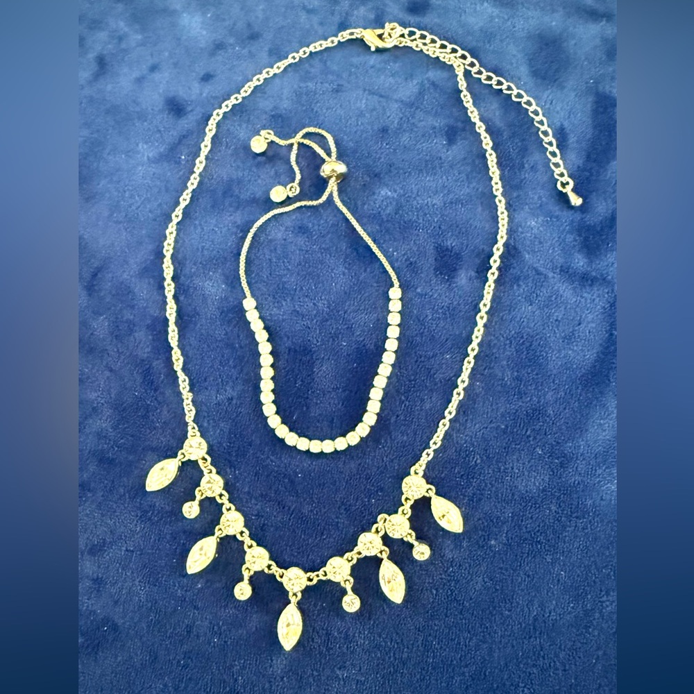Silver Tone Drop Necklace and Beaded Bracelet Set